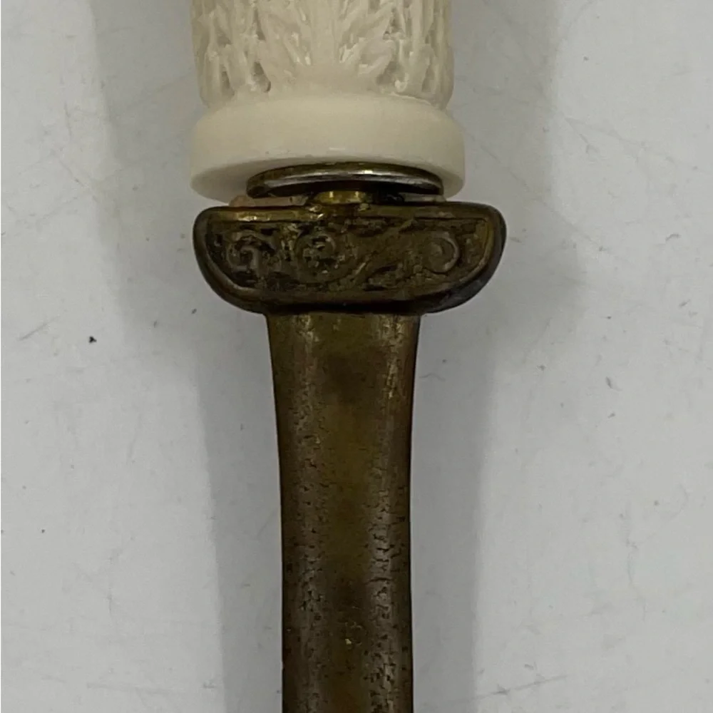 Vintage Letter Opener Victorian Woman Carved White Head w/ Bronze or Brass Blade